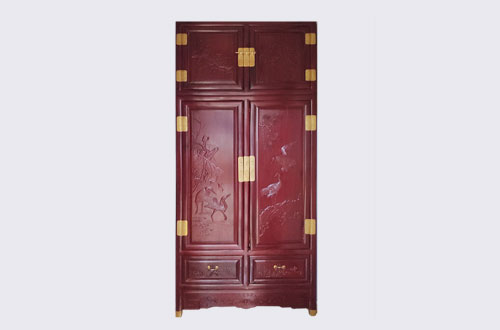 临海高端中式家居装修深红色纯实木衣柜